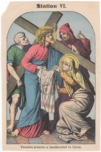 Veronica presents a handkerchief to Christ